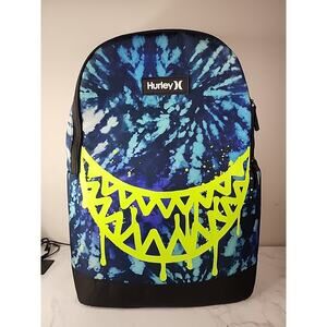 Hurley Blue & Yellow Graffiti Backpack With Adjustable Straps 18x16. READ
